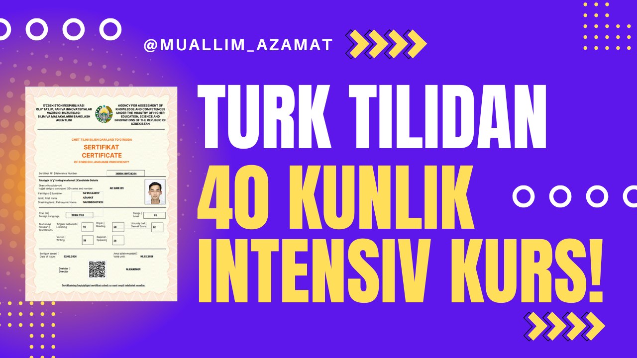 🇹🇷 Muallim Azamat | Turk Tili 40 kunda| 31-iyul Bepul Jonli Dars